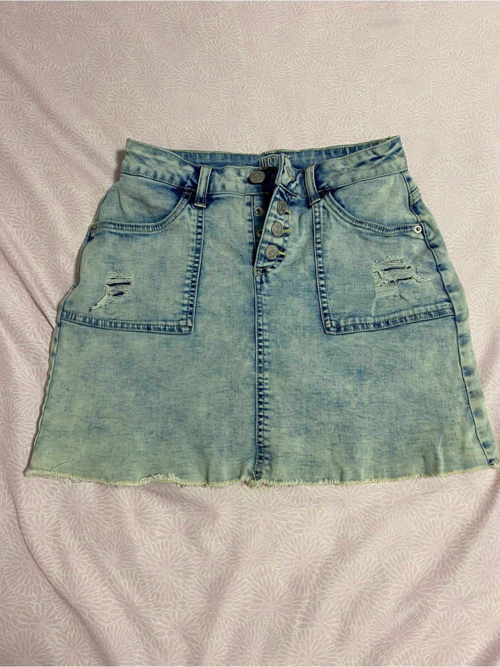 Justice Faded Blue Button-Front Denim Mini Skirt